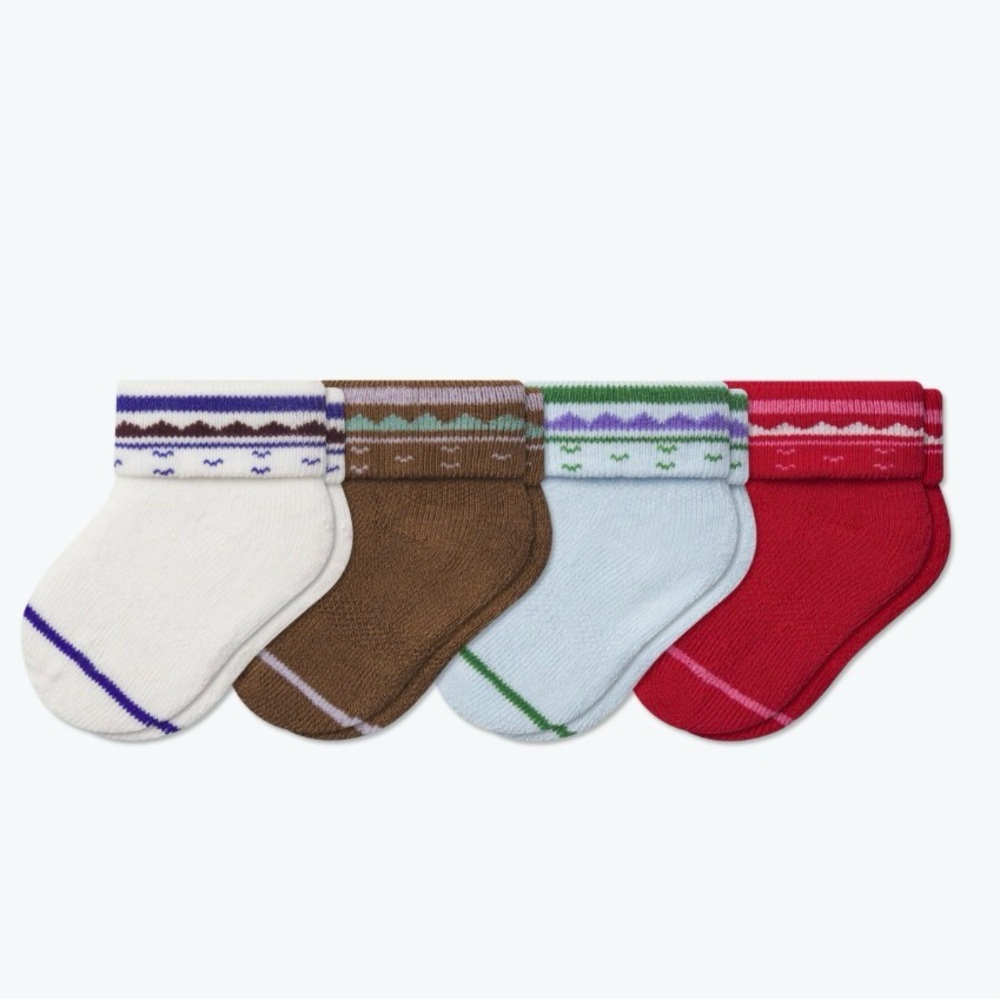 Bombas Baby Crew Socks 4-Pack in White, Brown, Light Blue & Red 0-6 Months
